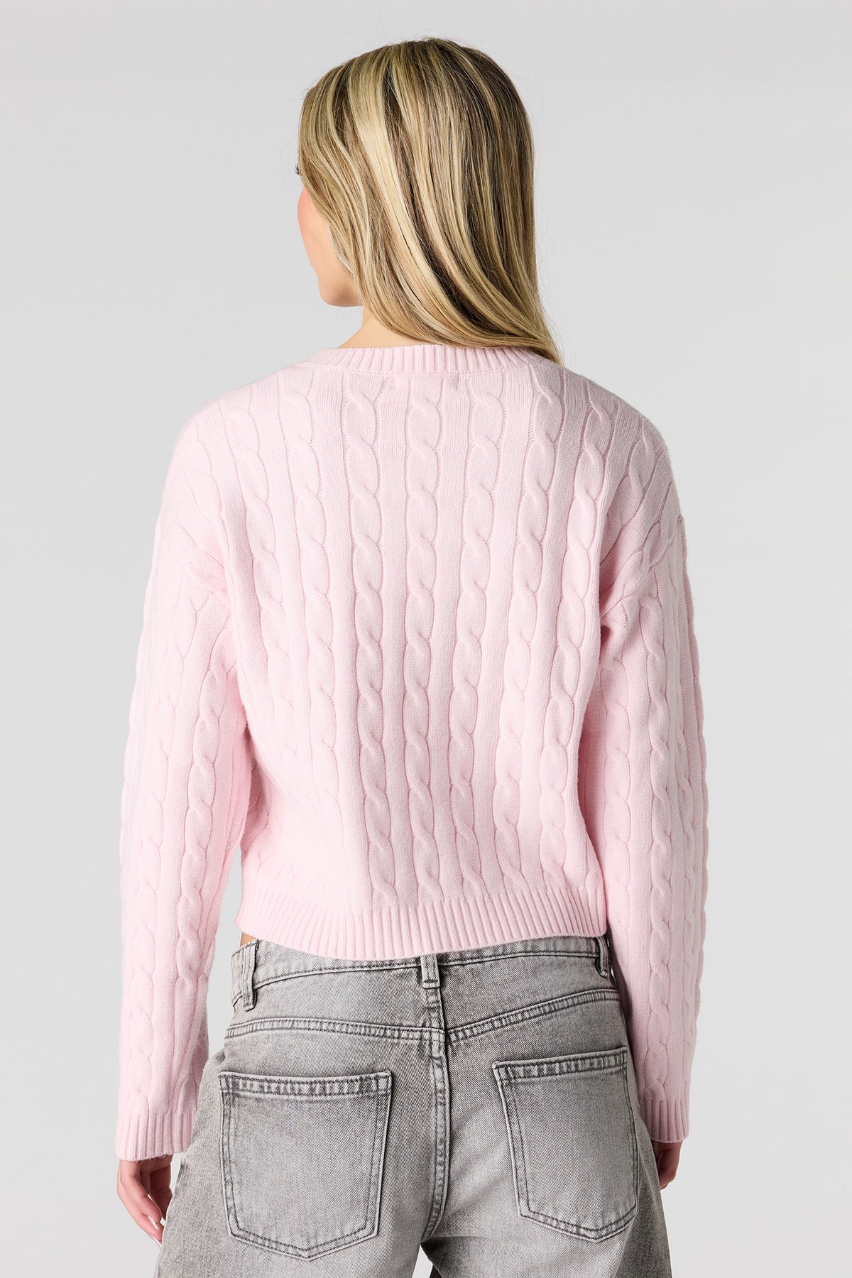 Alt View 2. Embroidered Cable Knit Sweater - Pink