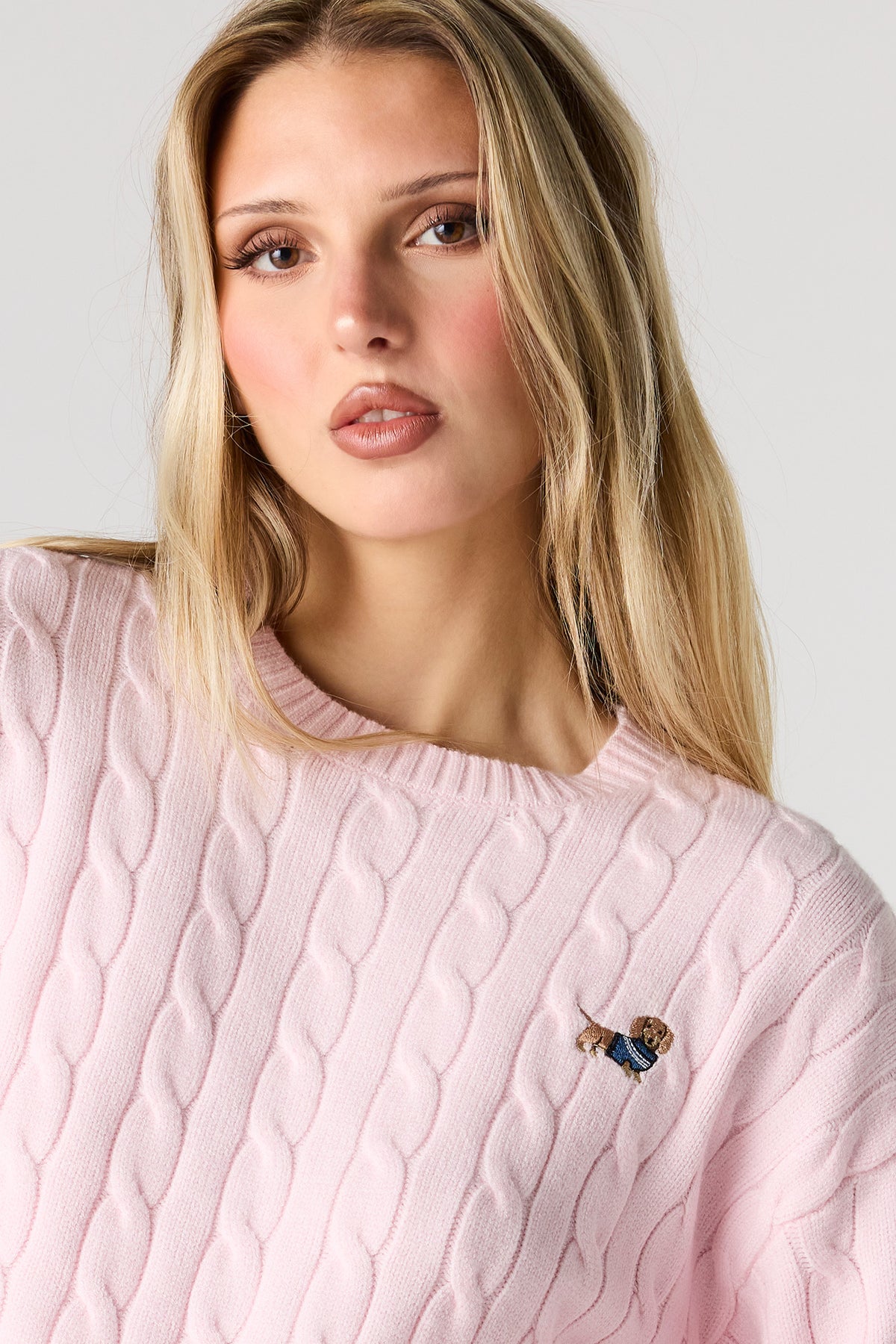 Alt View 4. Embroidered Cable Knit Sweater - Pink