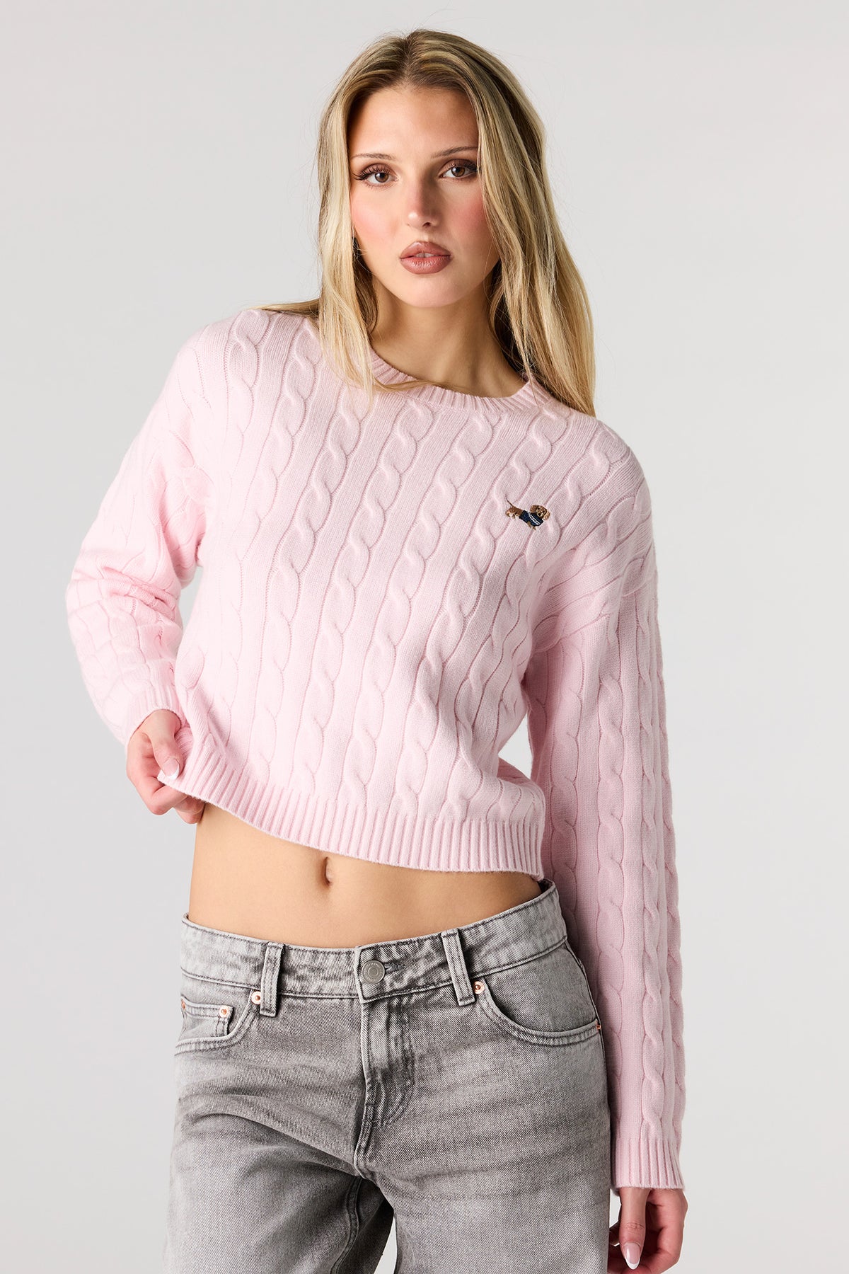 Alt View 5. Embroidered Cable Knit Sweater - Pink