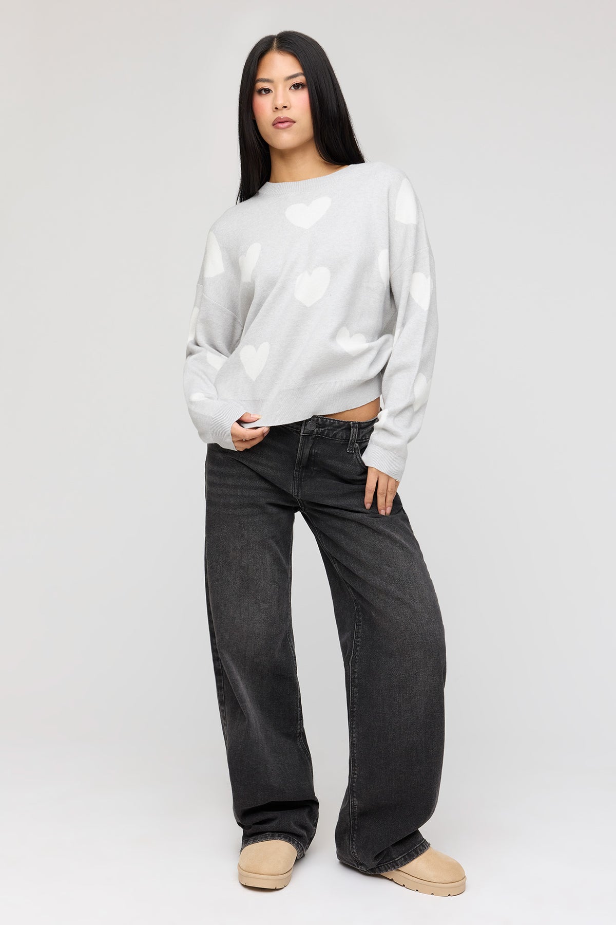 Alt View 3. Oversized Jacquard Knit Sweater - Heather Grey