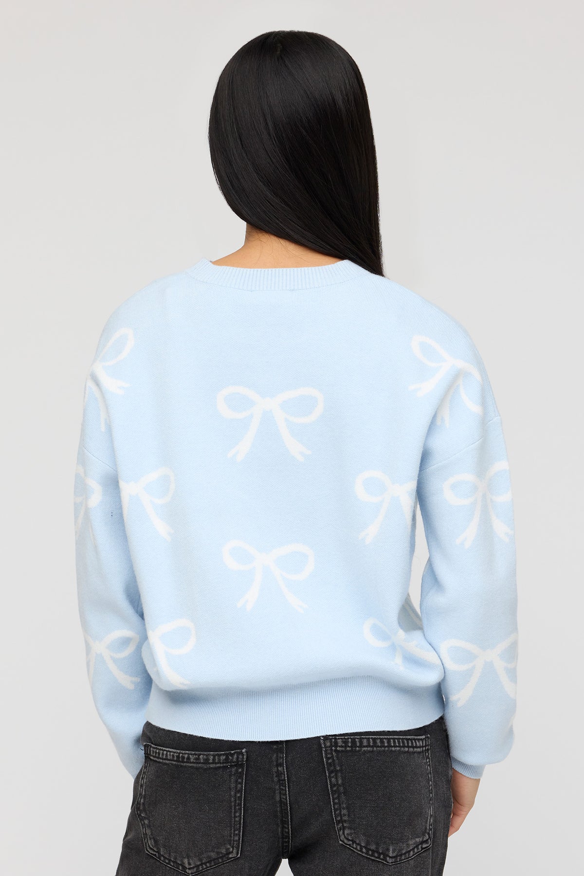 Alt View 2. Oversized Jacquard Knit Sweater - Light Blue