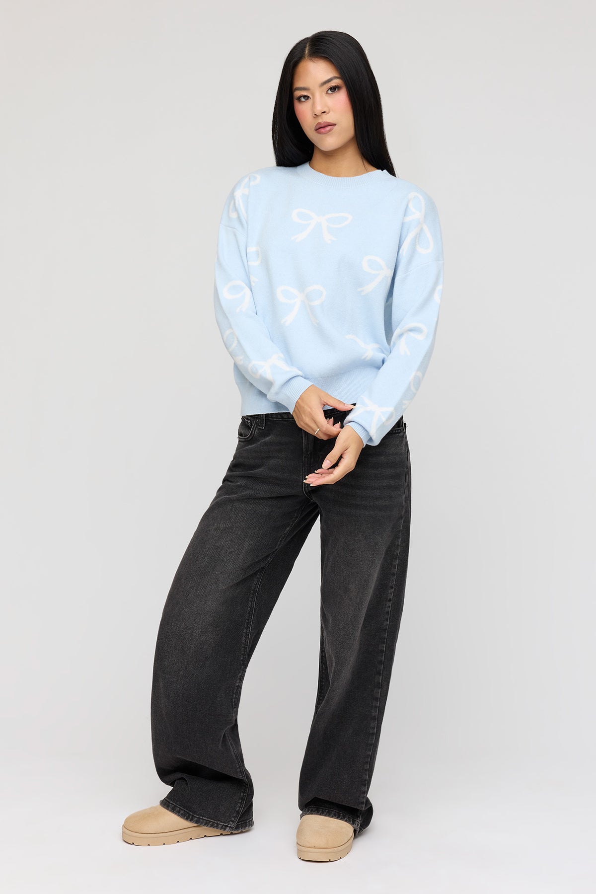 Alt View 3. Oversized Jacquard Knit Sweater - Light Blue