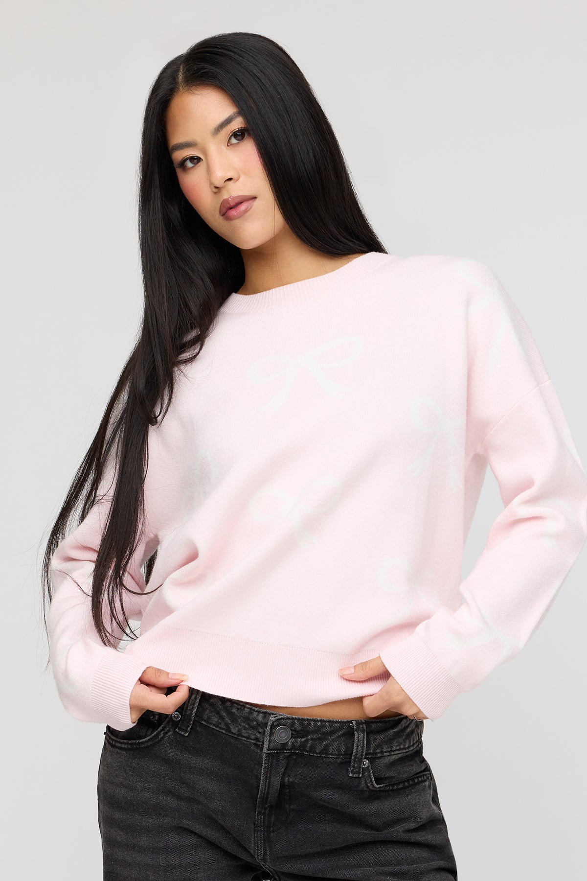 Oversized Jacquard Knit Sweater - Pink