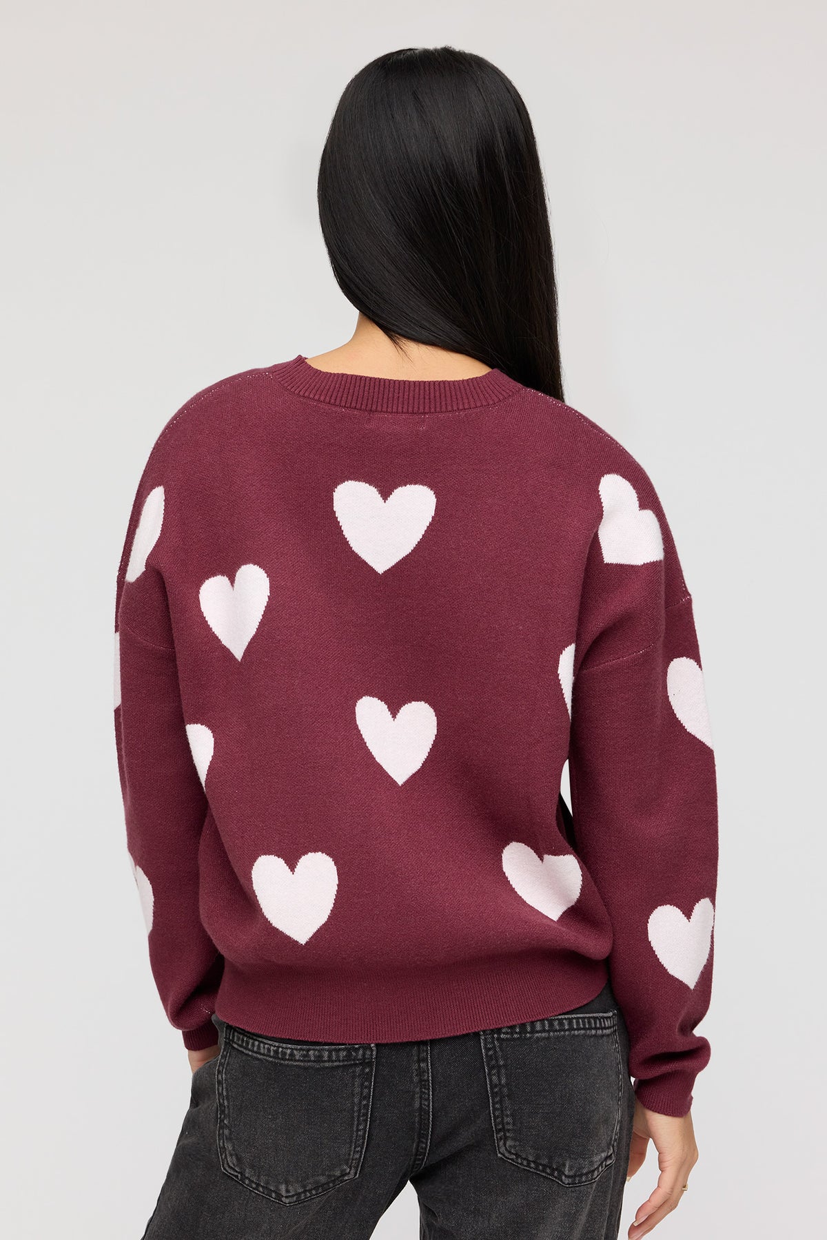 Alt View 2. Oversized Jacquard Knit Sweater - Burgundy