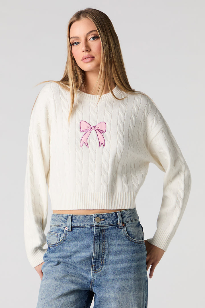 Embroidered Cable Knit Sweater