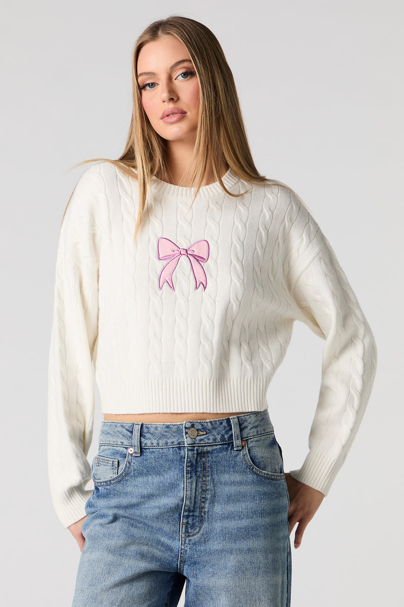 Embroidered Cable Knit Sweater