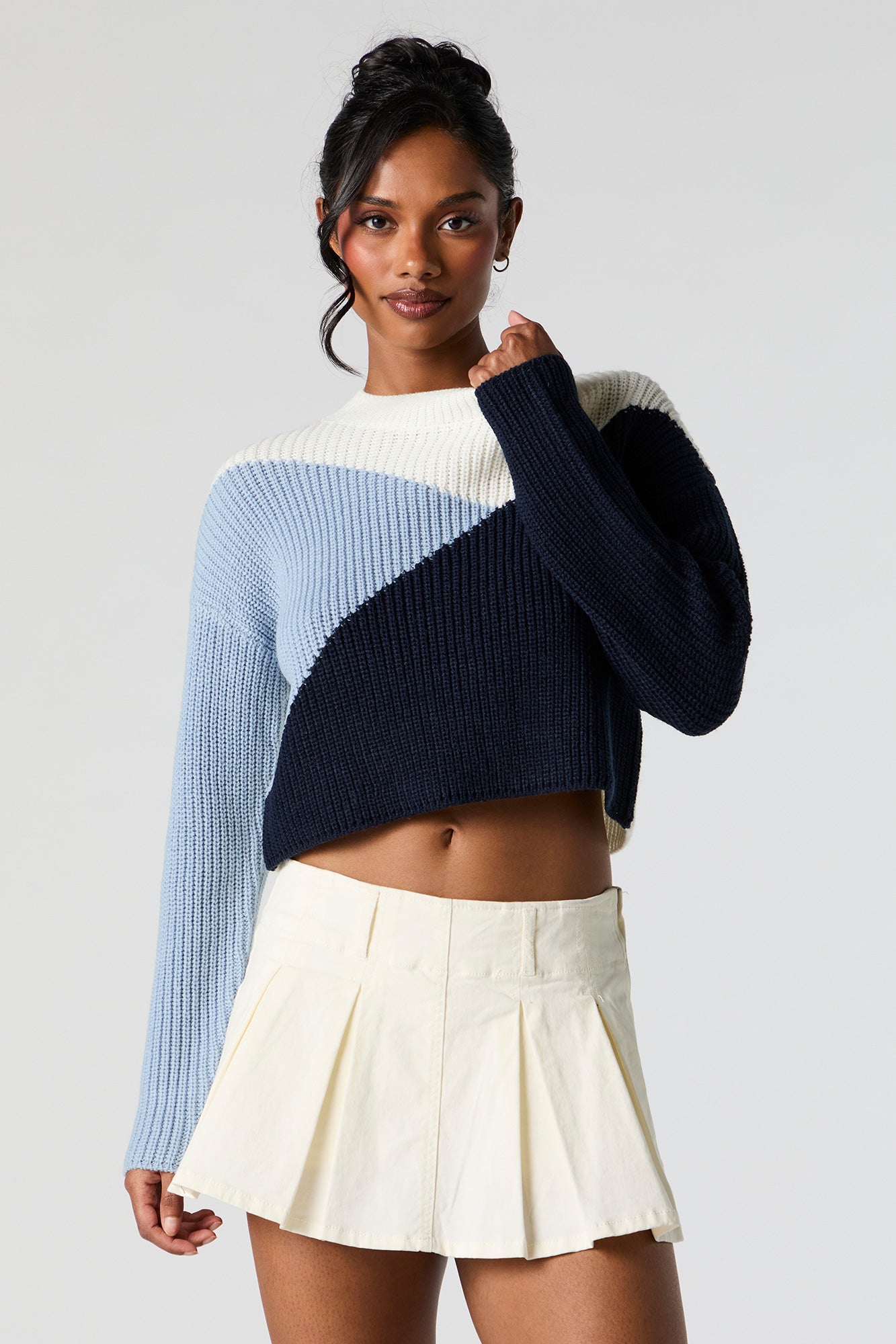 Colourblock Ribbed Knit Crewneck Sweater