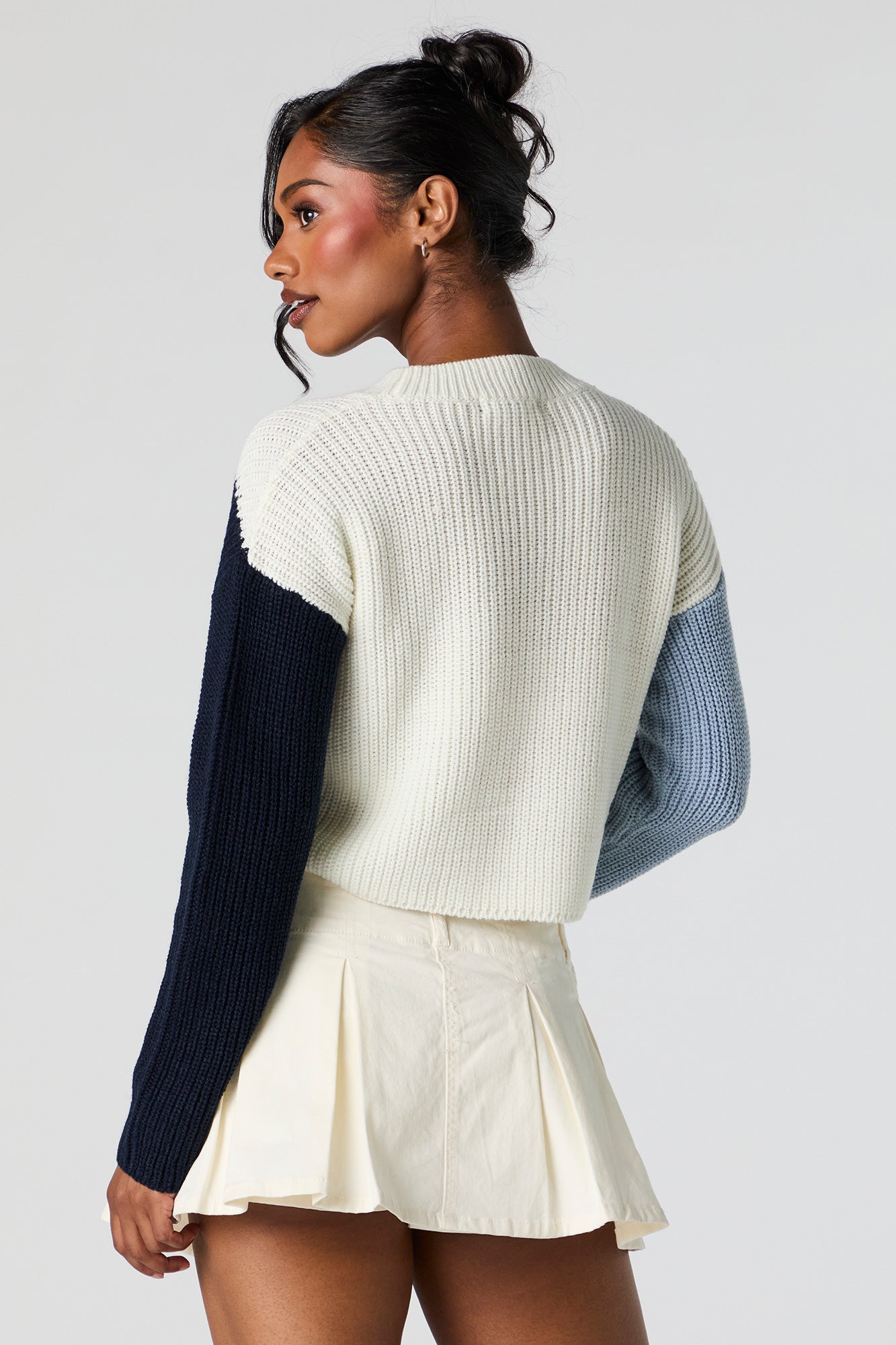 Colourblock Ribbed Knit Crewneck Sweater