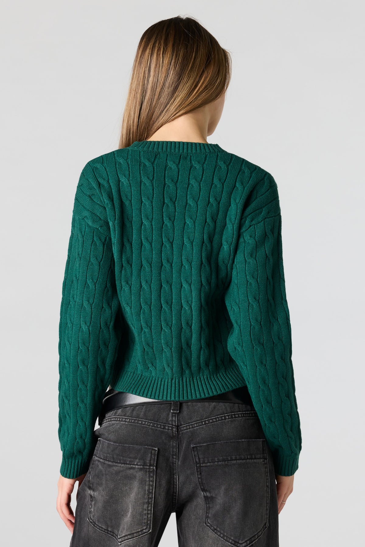 Alt View 2. Cable Knit Sweater - Hunter Green