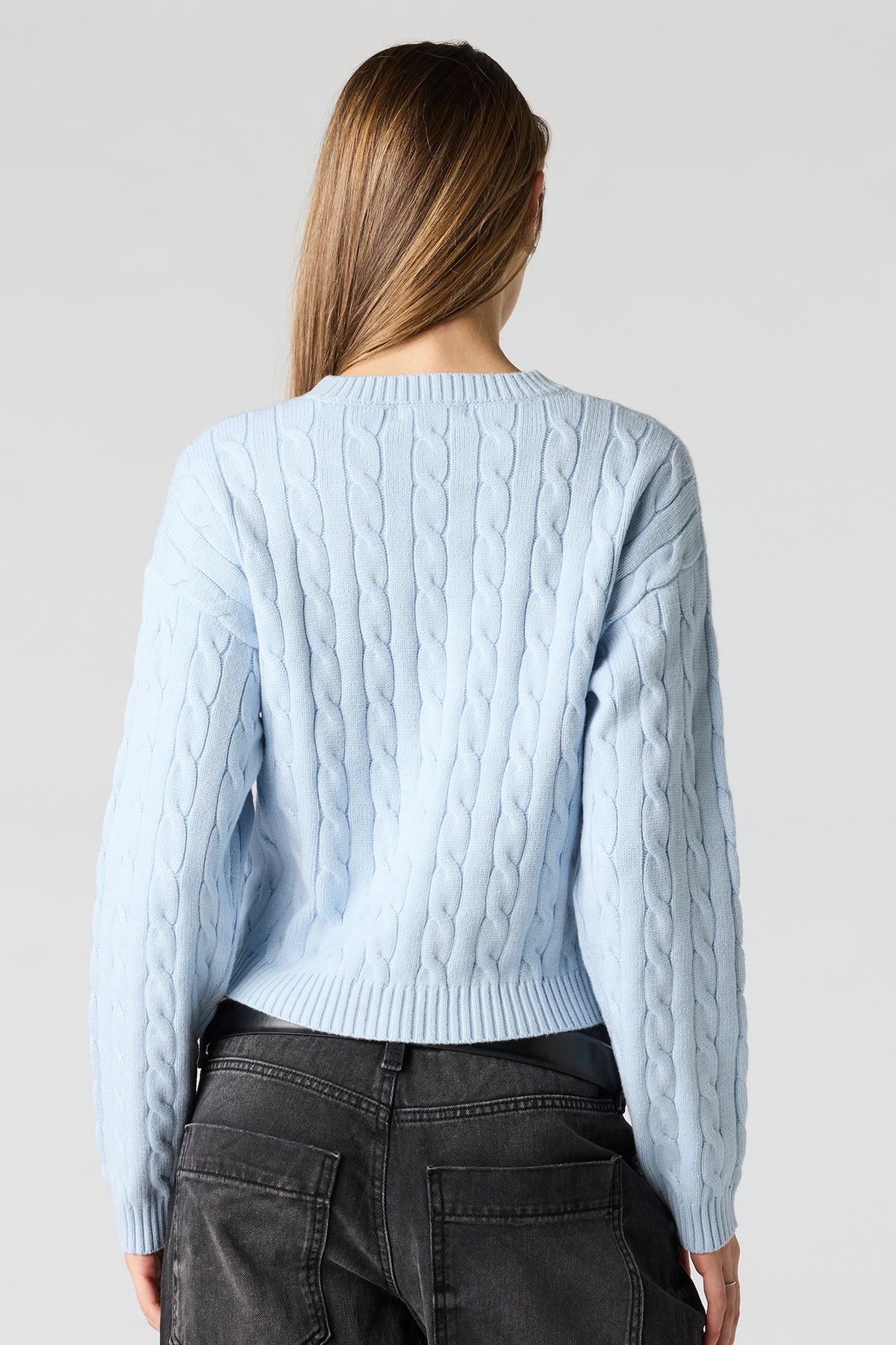 Alt View 2. Cable Knit Sweater - Light Blue