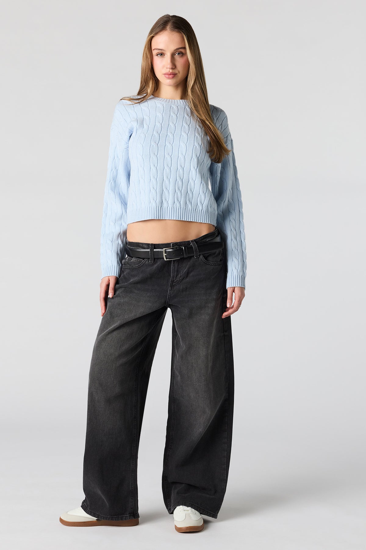 Alt View 3. Cable Knit Sweater - Light Blue