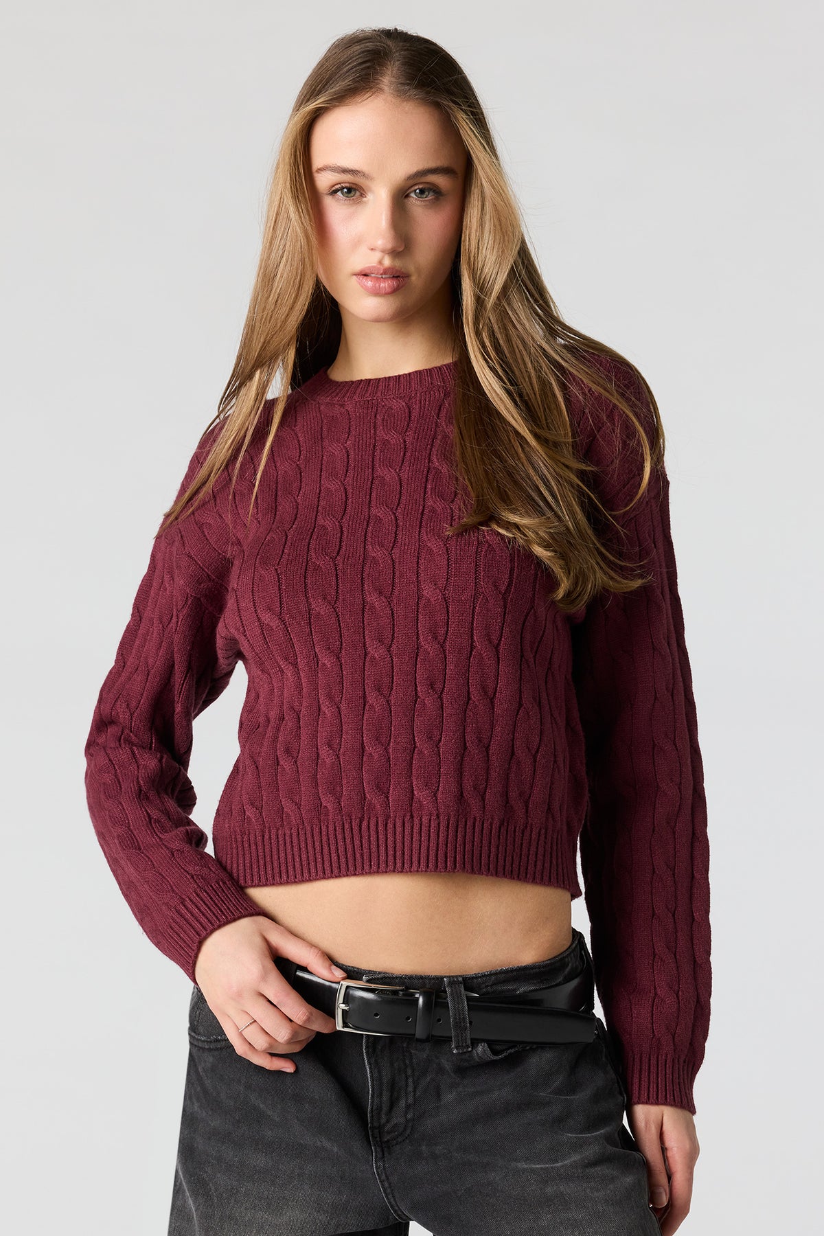 Cable Knit Sweater - Burgundy