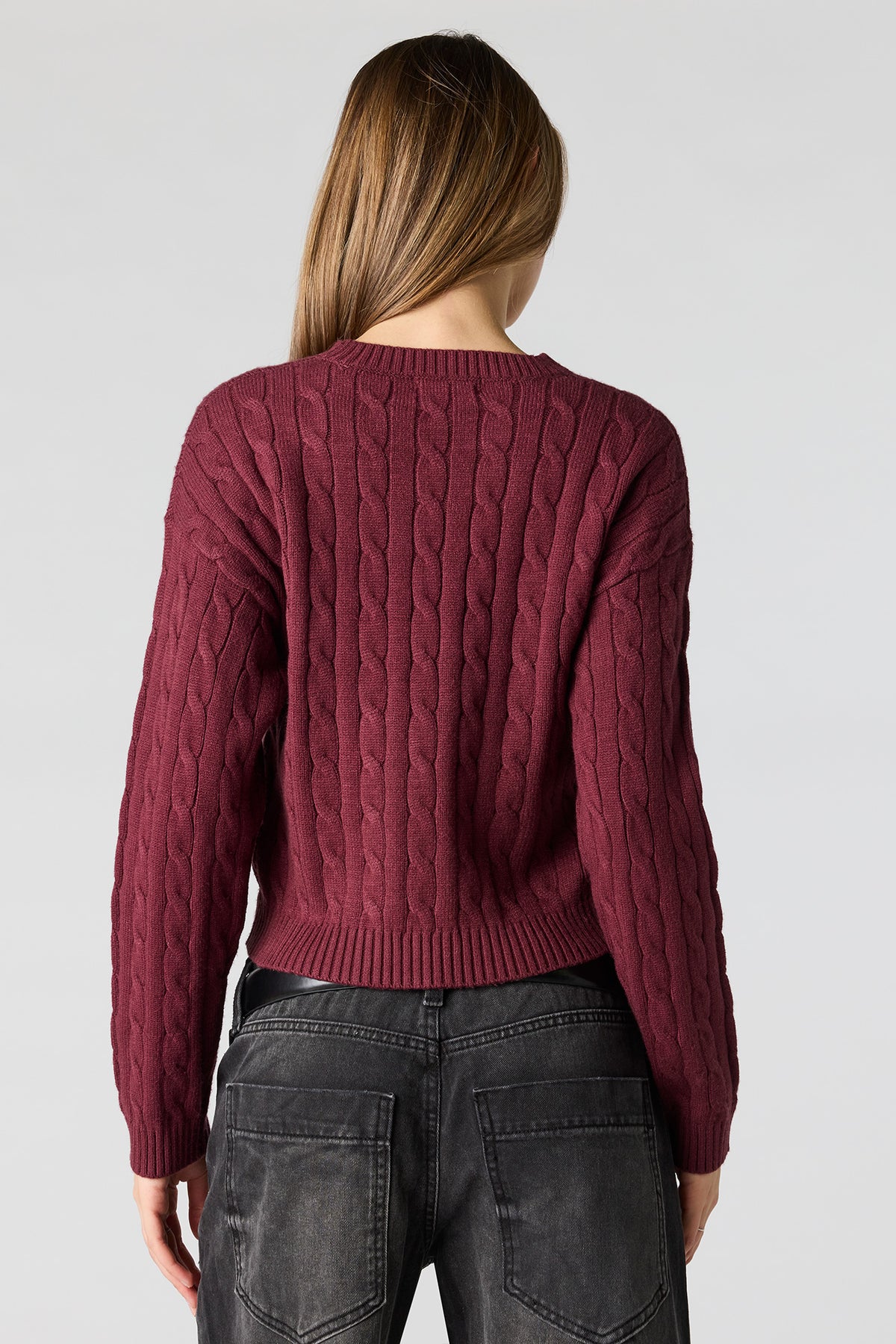 Alt View 2. Cable Knit Sweater - Burgundy