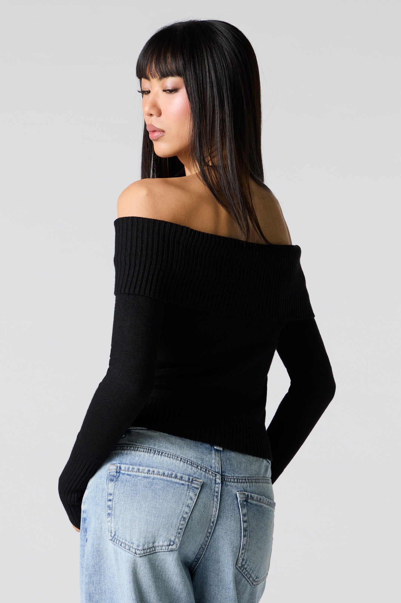 Ribbed Knit Off Shoulder Sweater