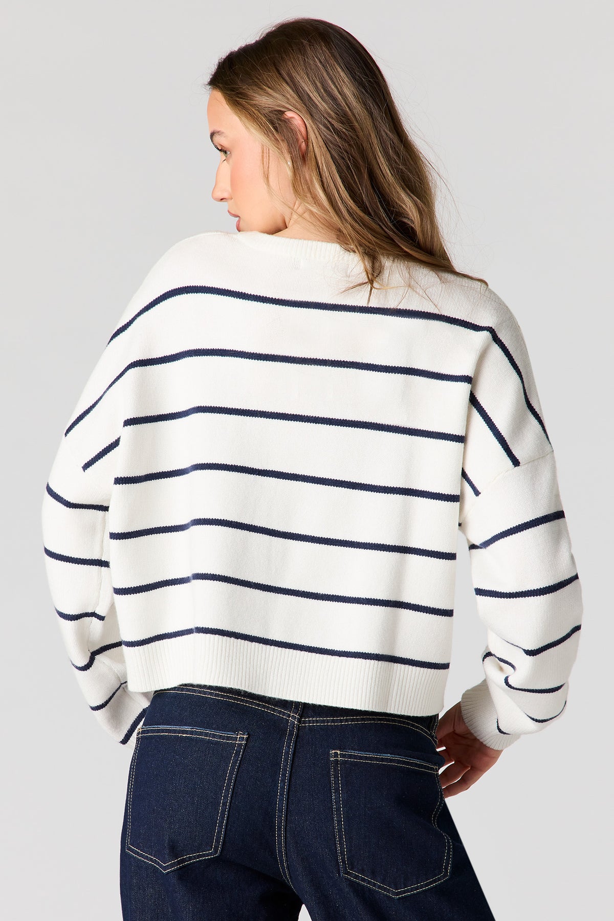 Alt View 2. Striped Knit Sweater - White