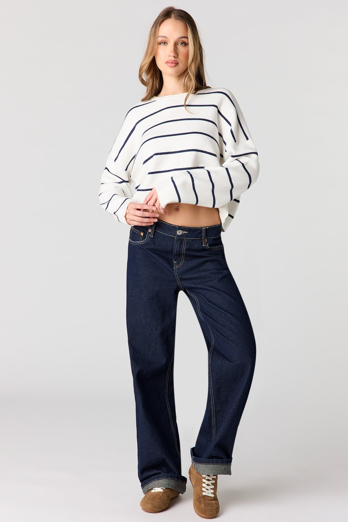 Alt View 3. Striped Knit Sweater - White