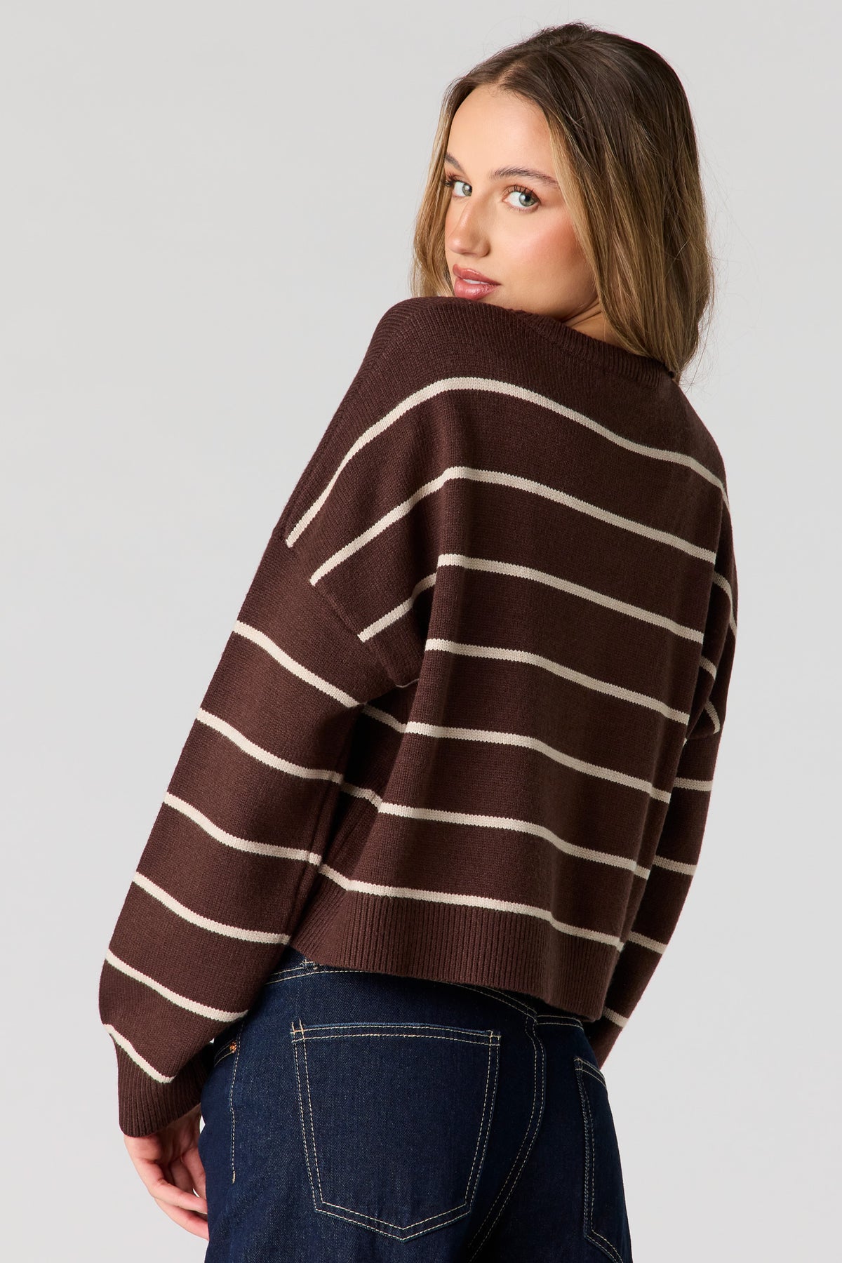 Alt View 2. Striped Knit Sweater - Brown