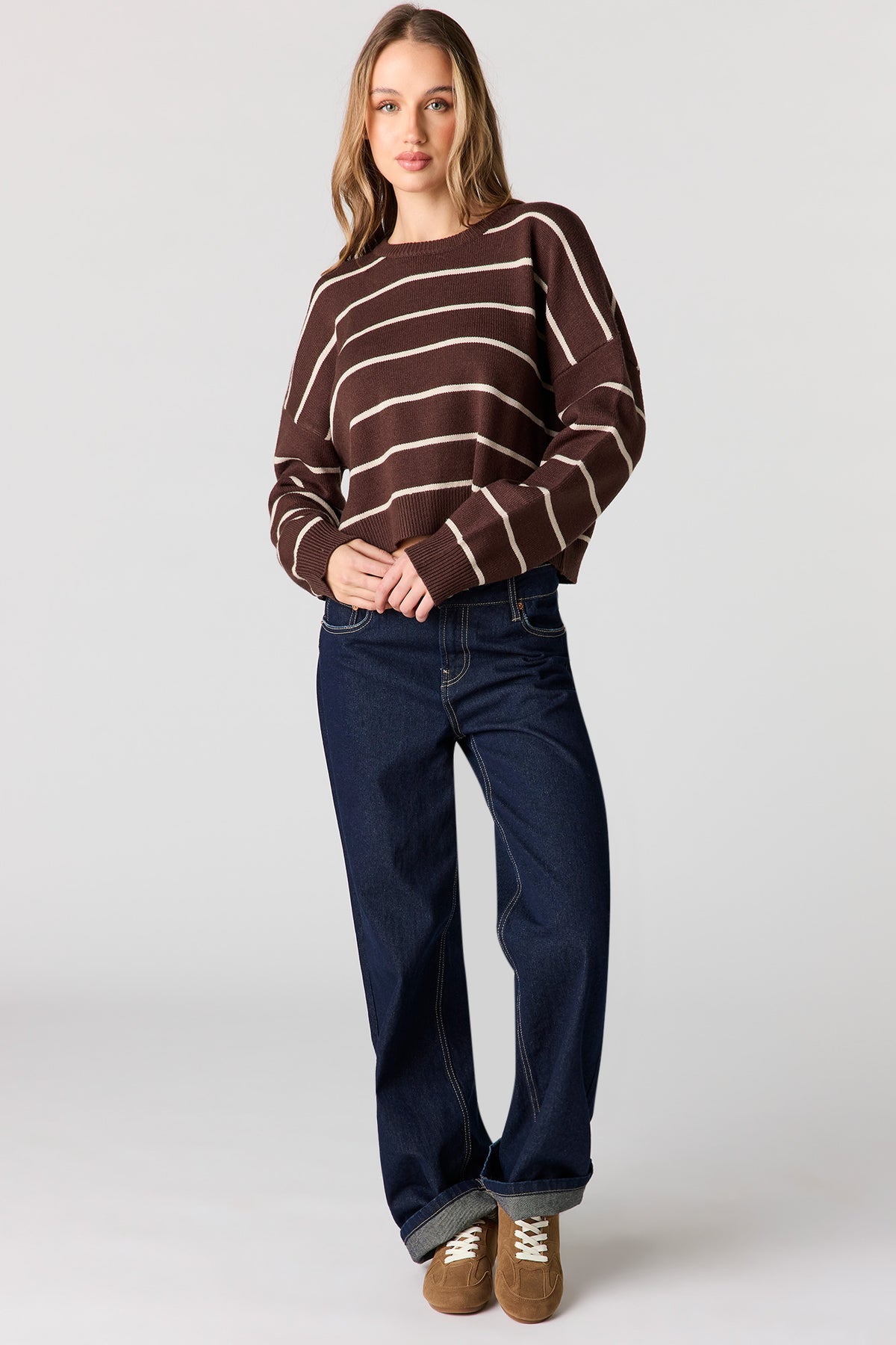 Alt View 3. Striped Knit Sweater - Brown