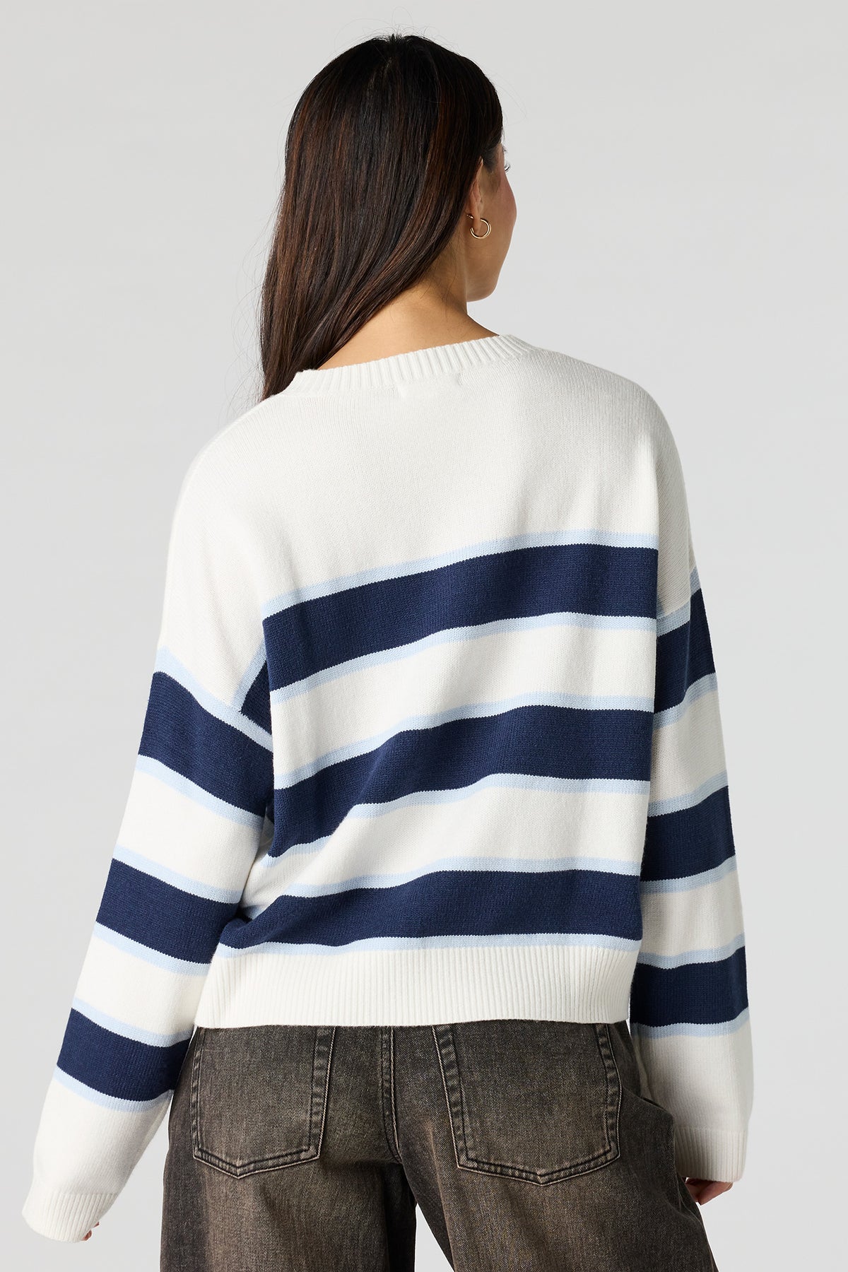 Alt View 2. Striped Knit Sweater - White