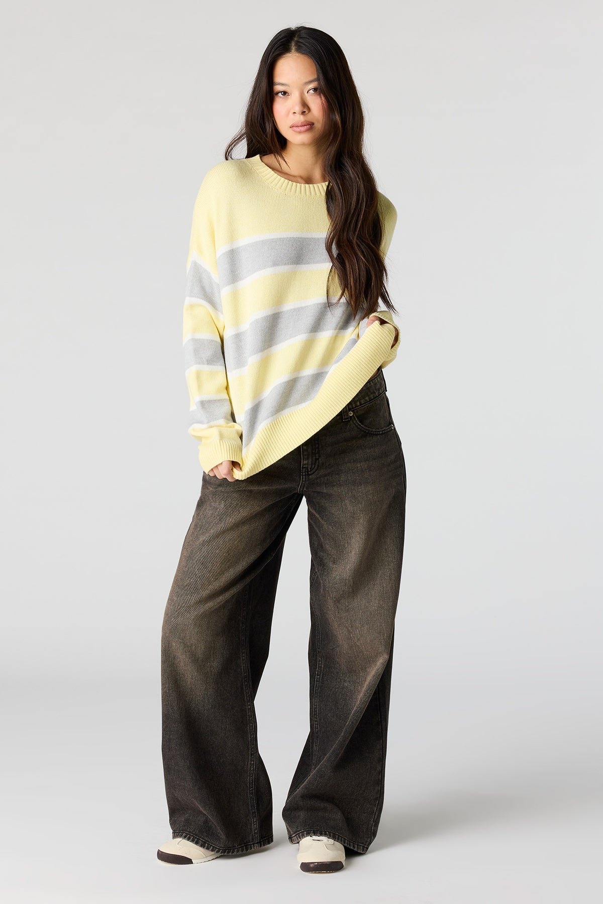Alt View 3. Striped Knit Sweater - Yellow