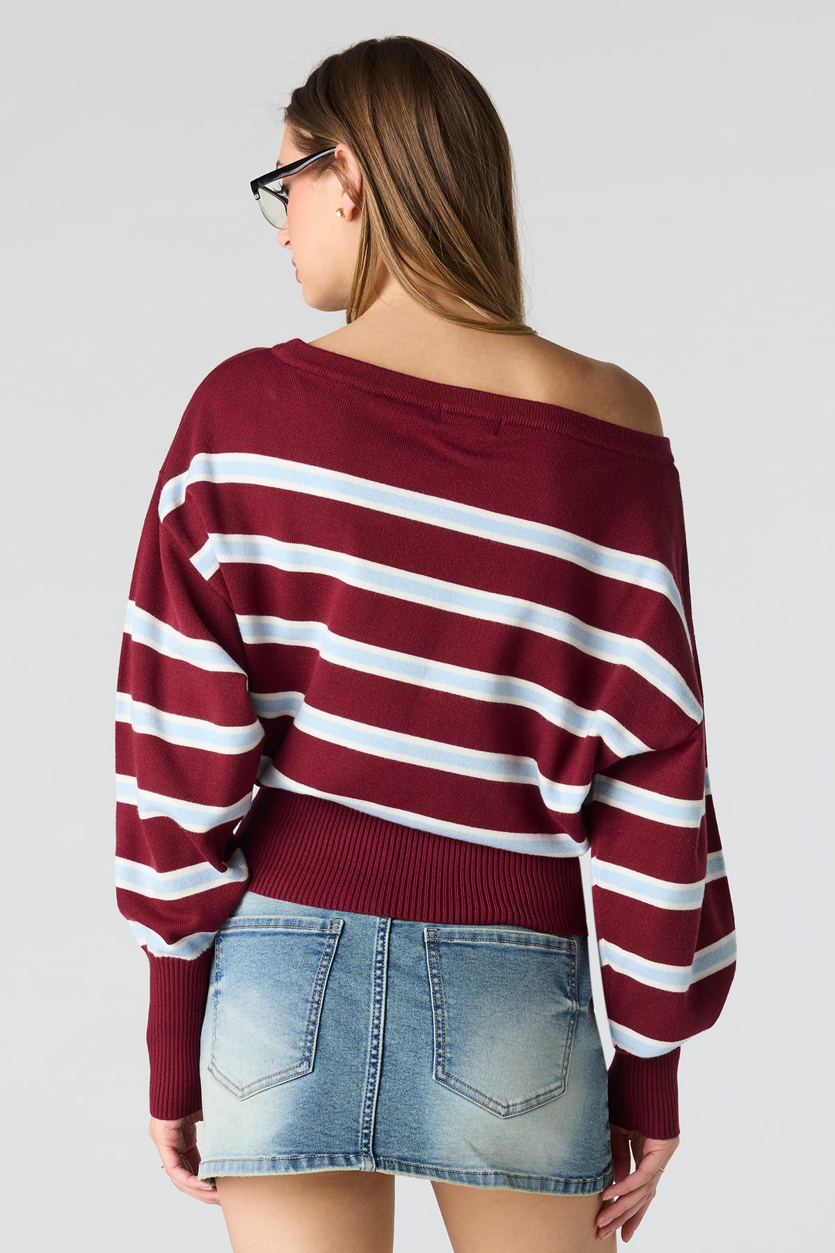 Alt View 2. Striped Dolman Sweater - Burgundy