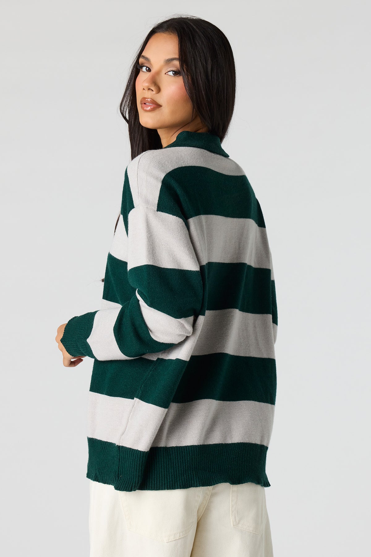 Alt View 2. Striped Knit Polo - Green