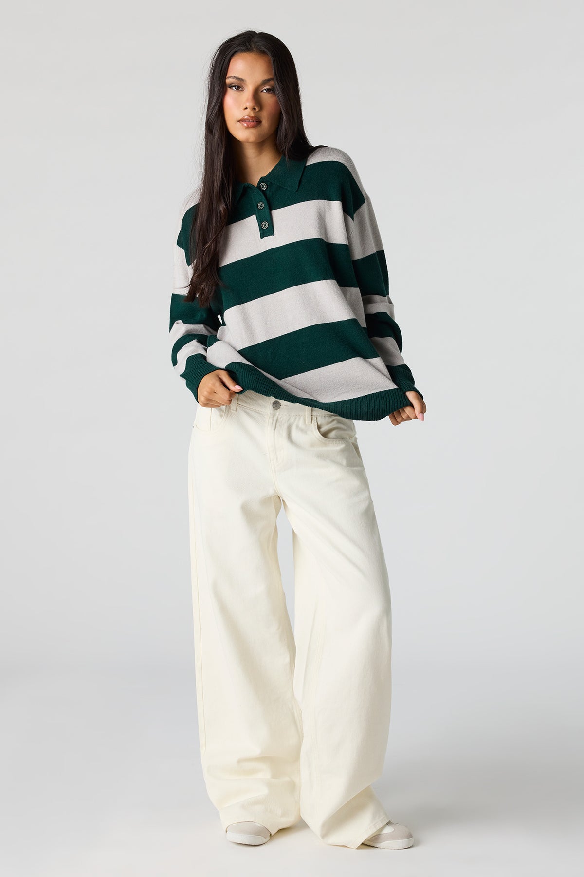 Alt View 3. Striped Knit Polo - Green