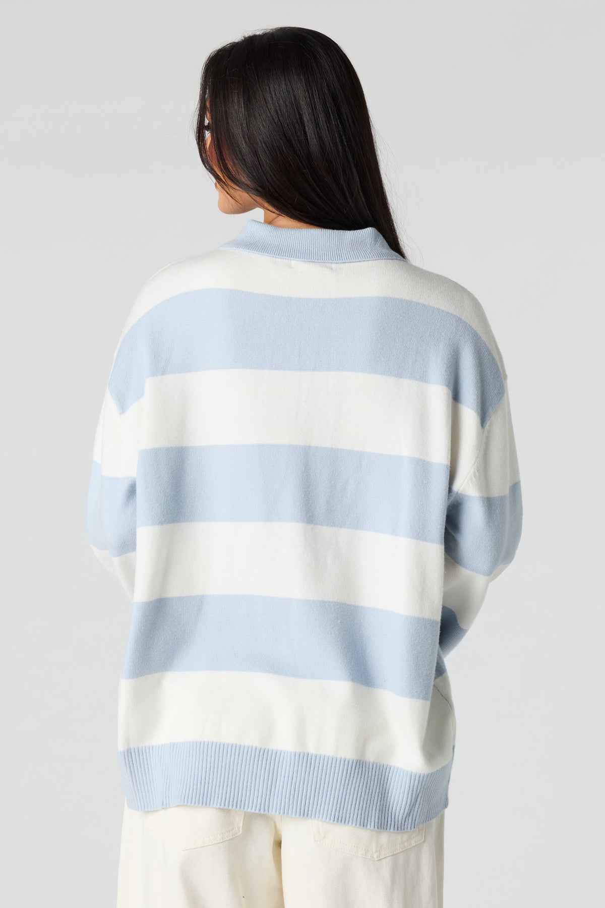 Alt View 2. Striped Knit Polo - Sky Blue