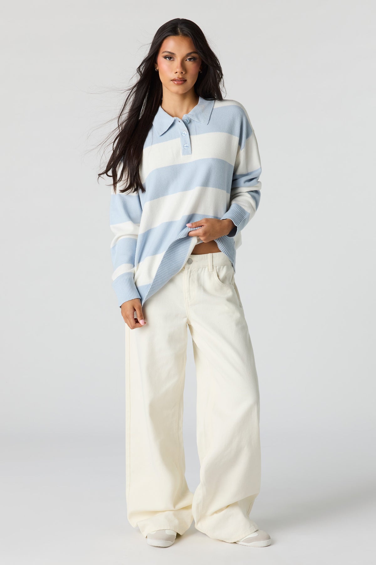Alt View 3. Striped Knit Polo - Sky Blue