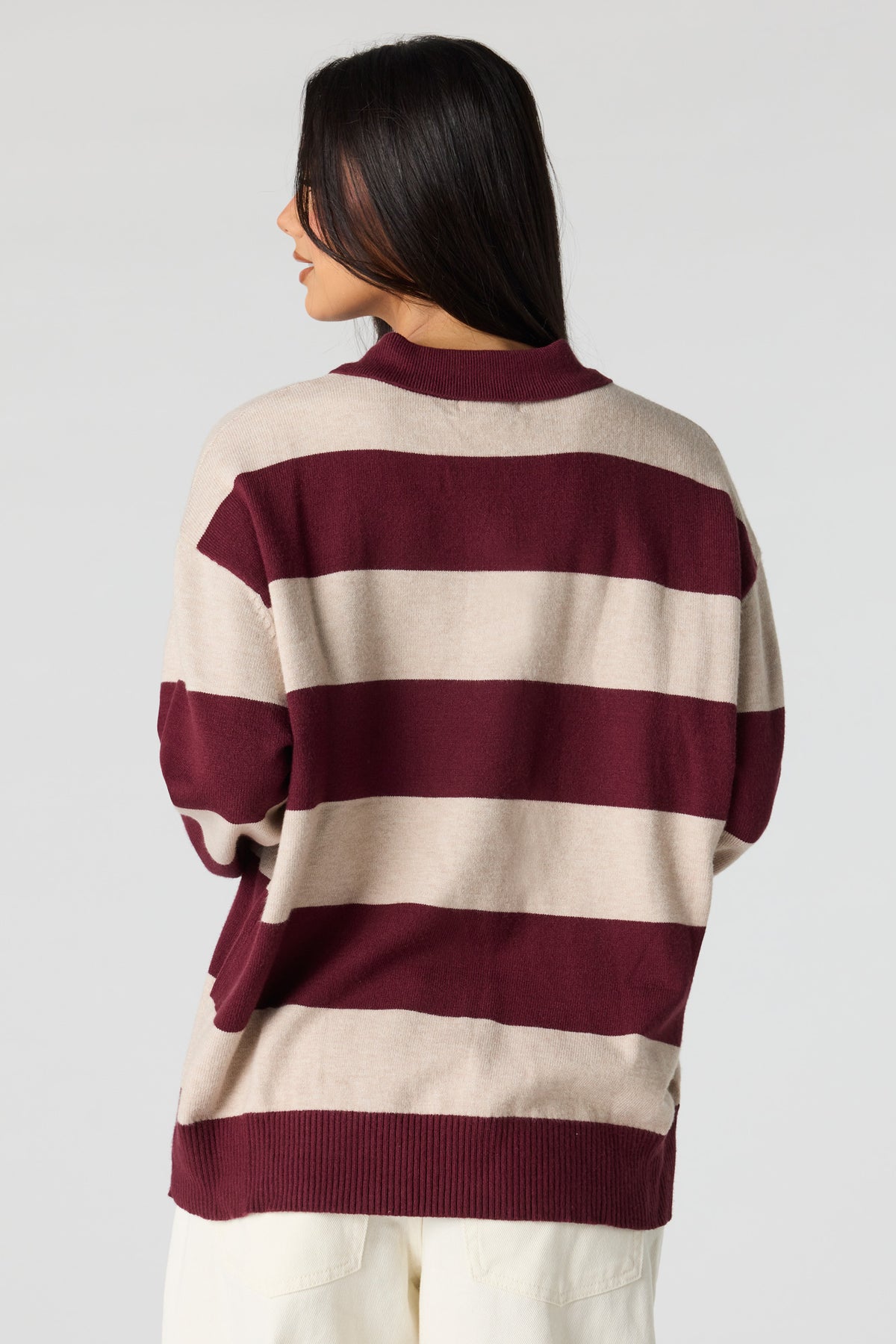 Alt View 2. Striped Knit Polo - Burgundy