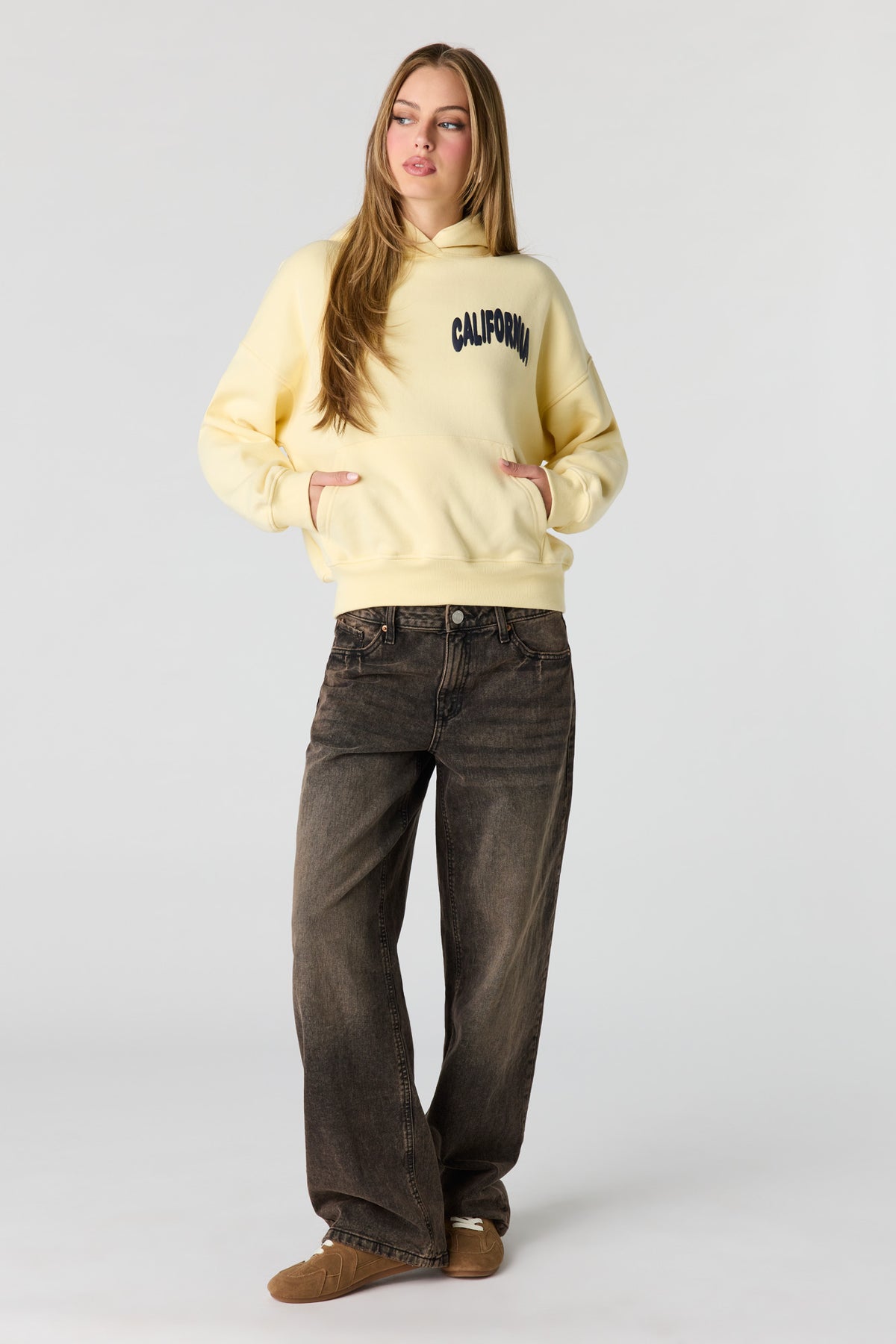Alt View 3. Luxe Fleece Graphic Boyfriend Hoodie - Yellow