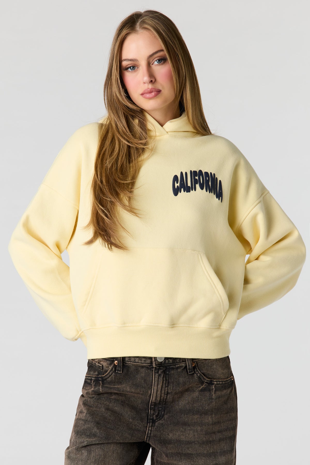 Alt View 2. Luxe Fleece Graphic Boyfriend Hoodie - Yellow