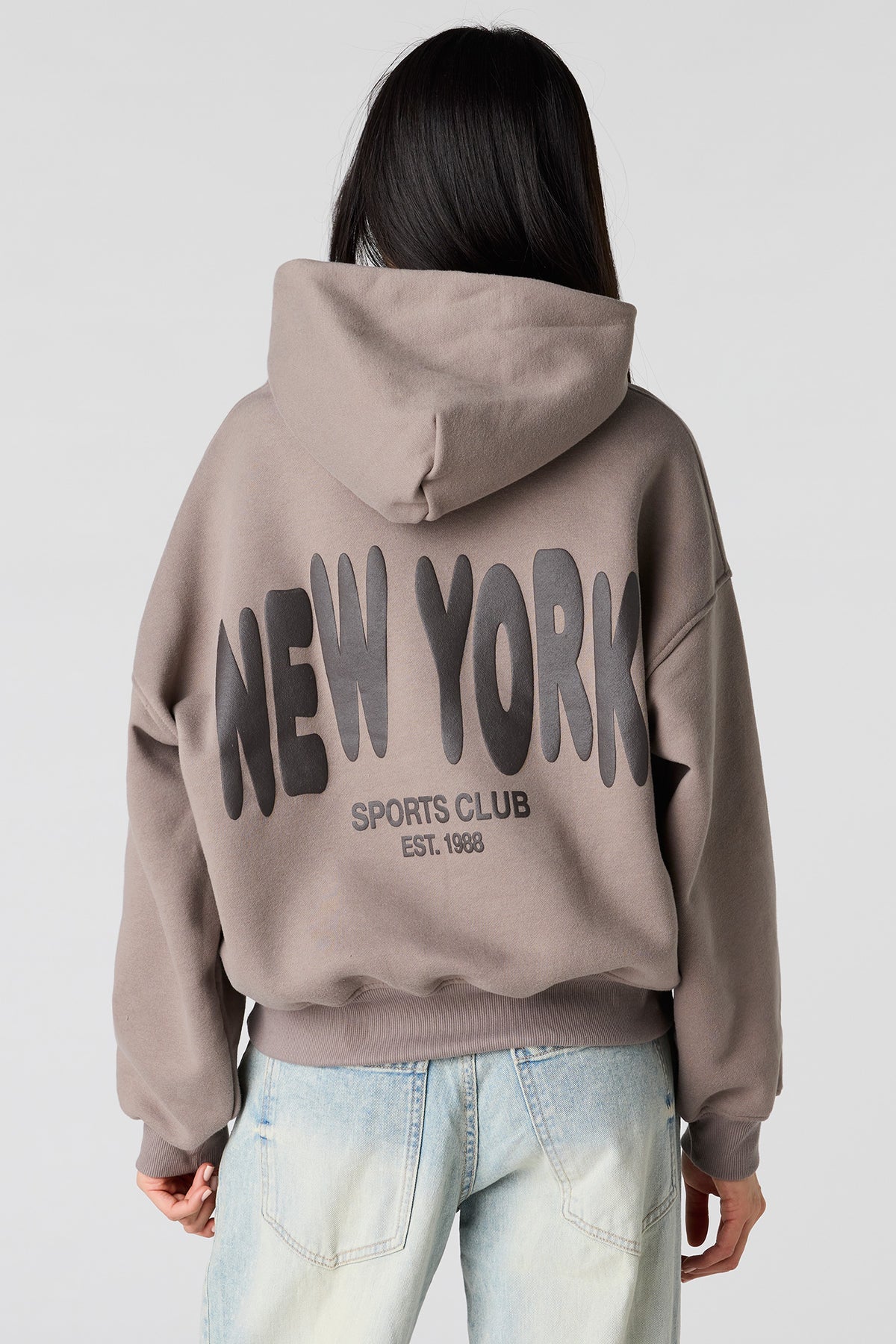Luxe Fleece Graphic Boyfriend Hoodie - Taupe