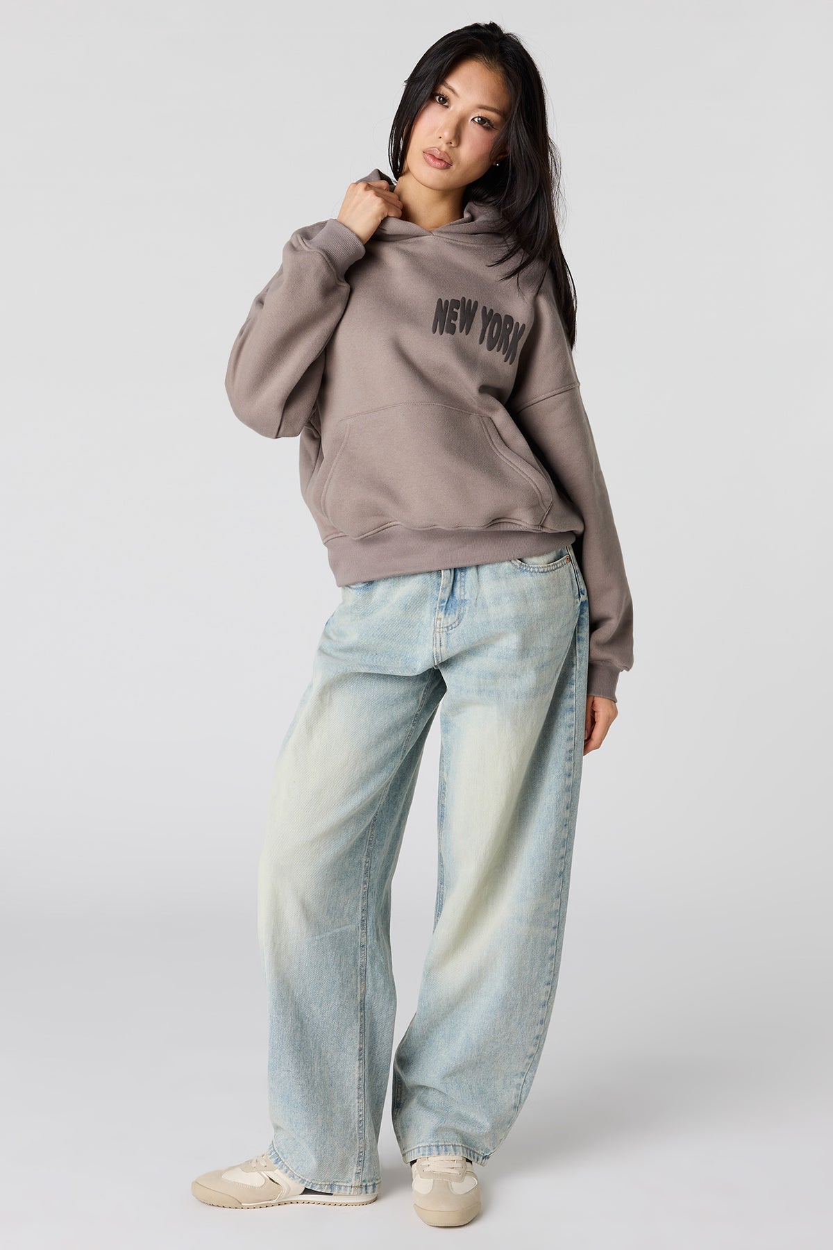 Alt View 3. Luxe Fleece Graphic Boyfriend Hoodie - Taupe