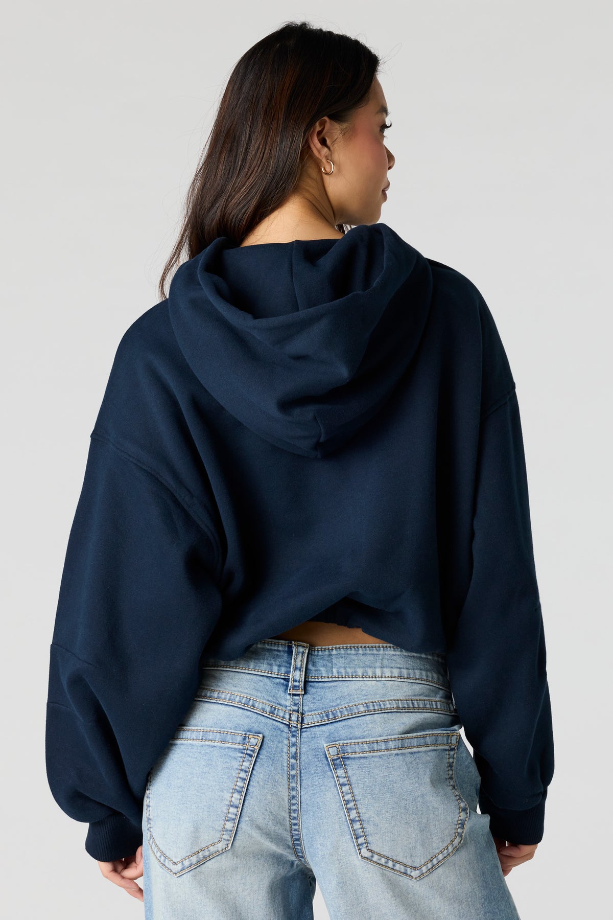 Alt View 2. Luxe Fleece Bubble Hem Hoodie - Dark Blue