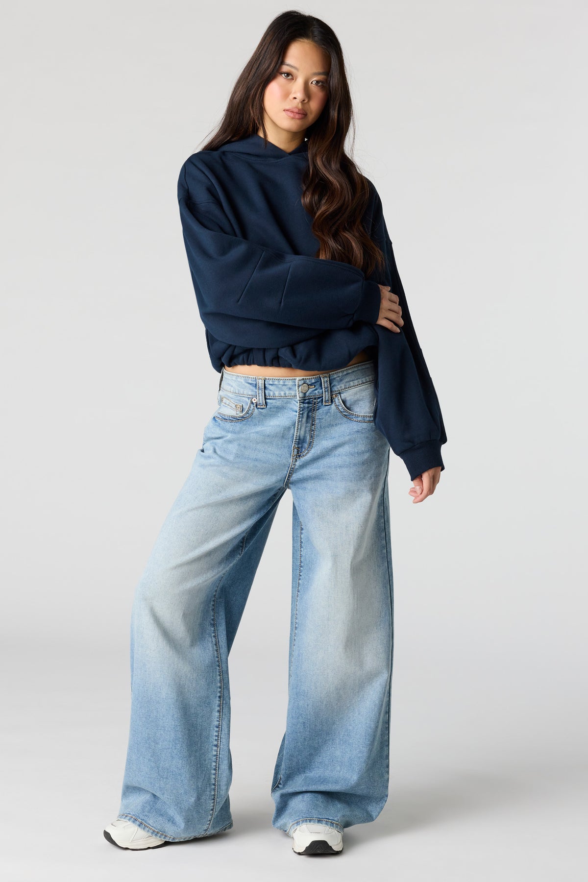 Alt View 3. Luxe Fleece Bubble Hem Hoodie - Dark Blue