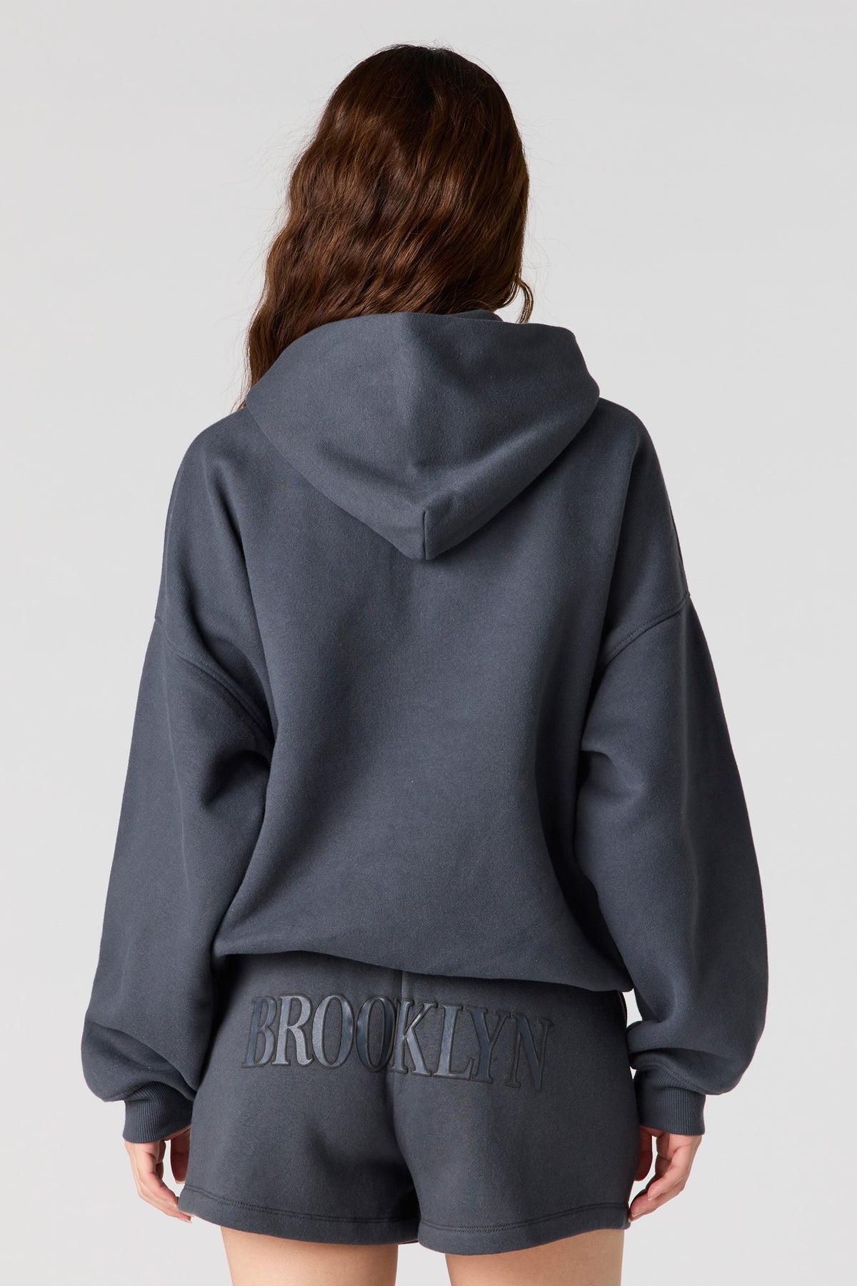 Alt View 2. Luxe Fleece Graphic Boyfriend Hoodie - Dark Grey