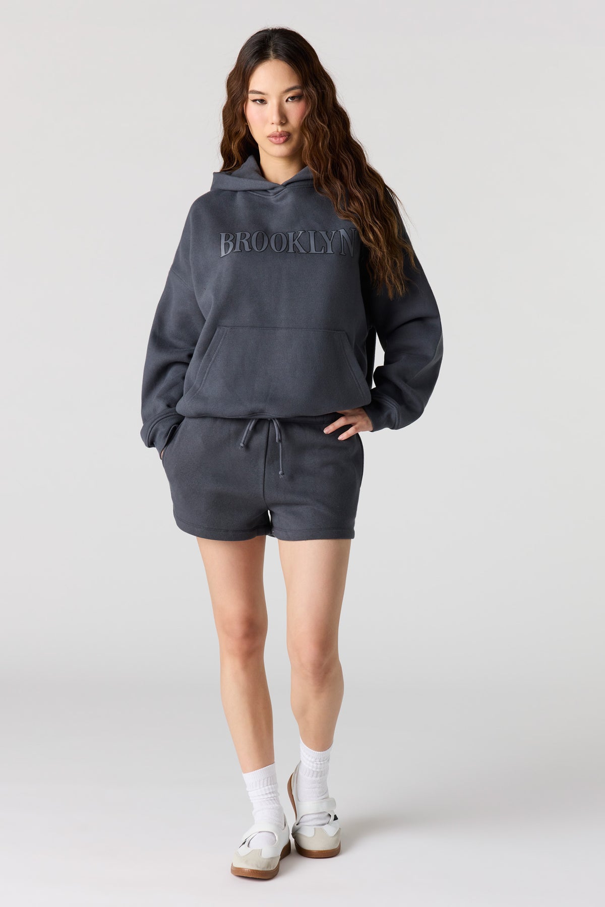 Alt View 3. Luxe Fleece Graphic Boyfriend Hoodie - Dark Grey