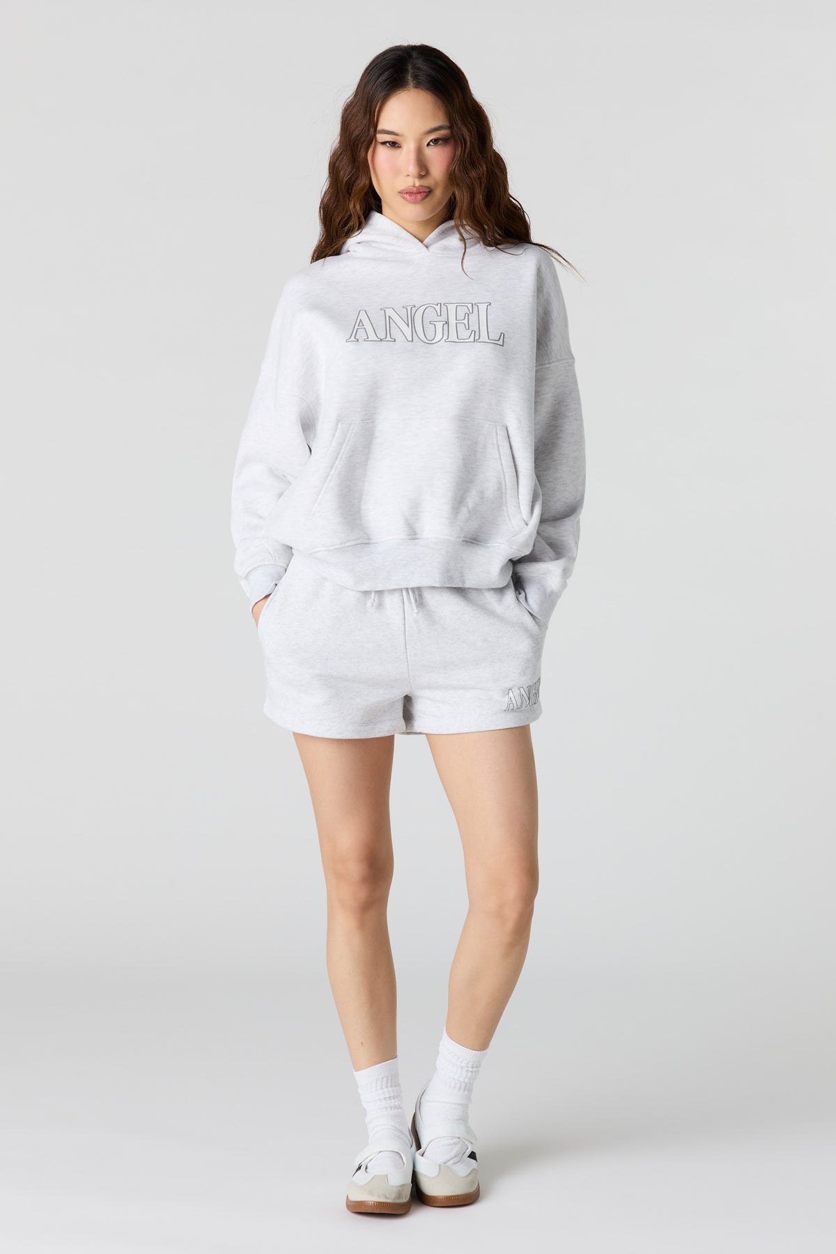 Alt View 3. Luxe Fleece Graphic Boyfriend Hoodie - Light Grey