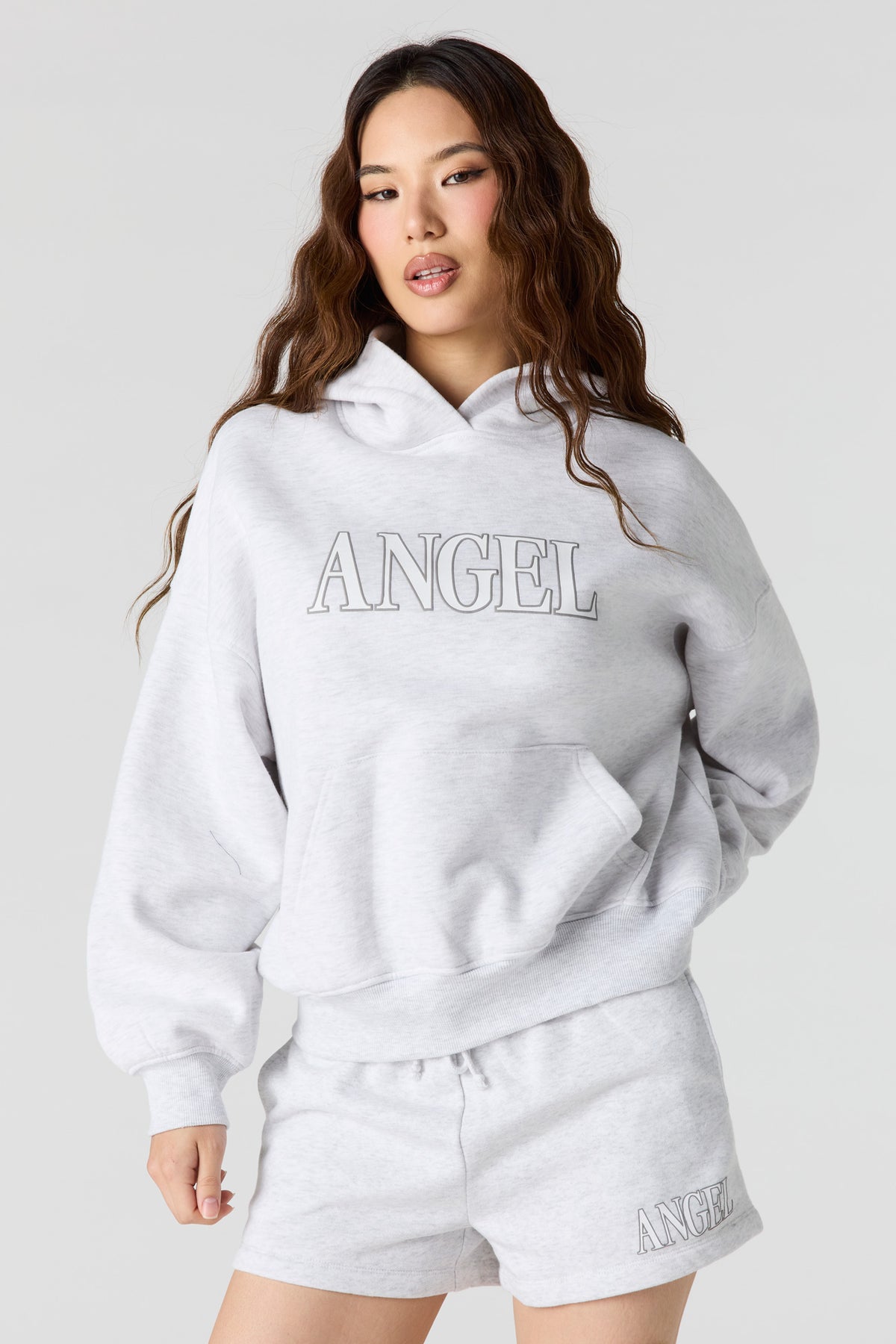 Luxe Fleece Graphic Boyfriend Hoodie - Light Grey