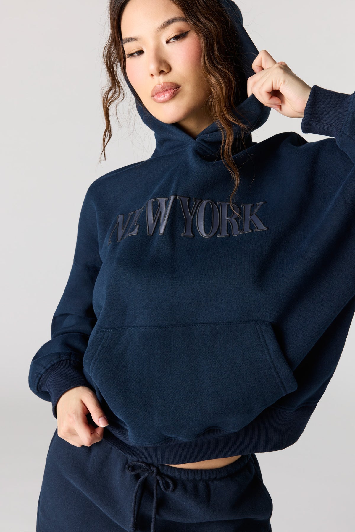 Luxe Fleece Graphic Boyfriend Hoodie - Dark Blue