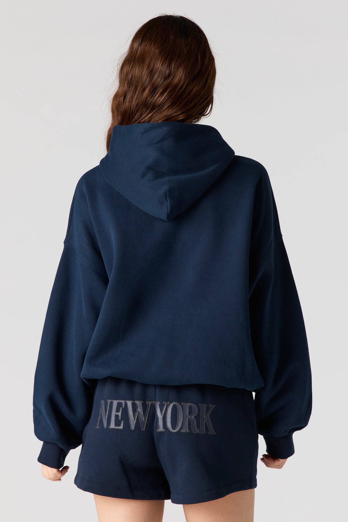 Alt View 2. Luxe Fleece Graphic Boyfriend Hoodie - Dark Blue