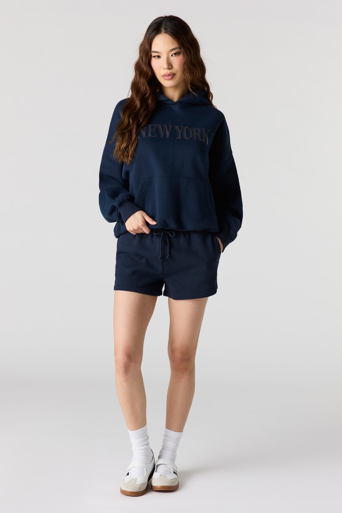 Alt View 3. Luxe Fleece Graphic Boyfriend Hoodie - Dark Blue