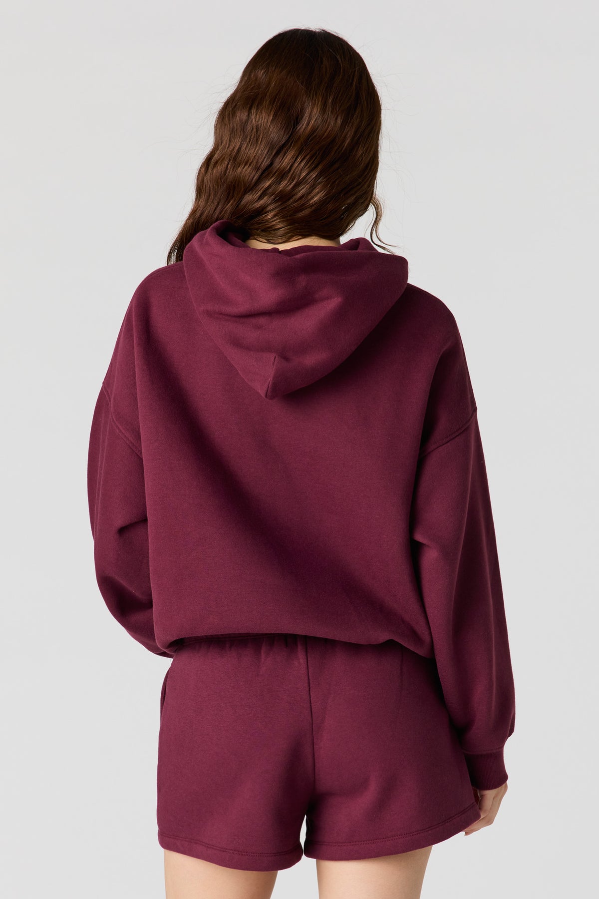 Alt View 2. Luxe Fleece Graphic Boyfriend Hoodie - Burgundy