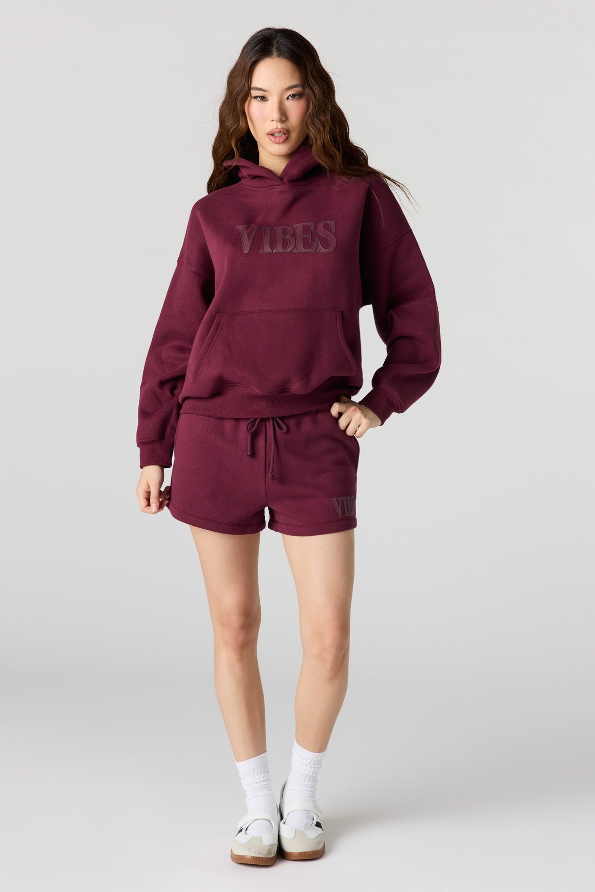 Alt View 3. Luxe Fleece Graphic Boyfriend Hoodie - Burgundy