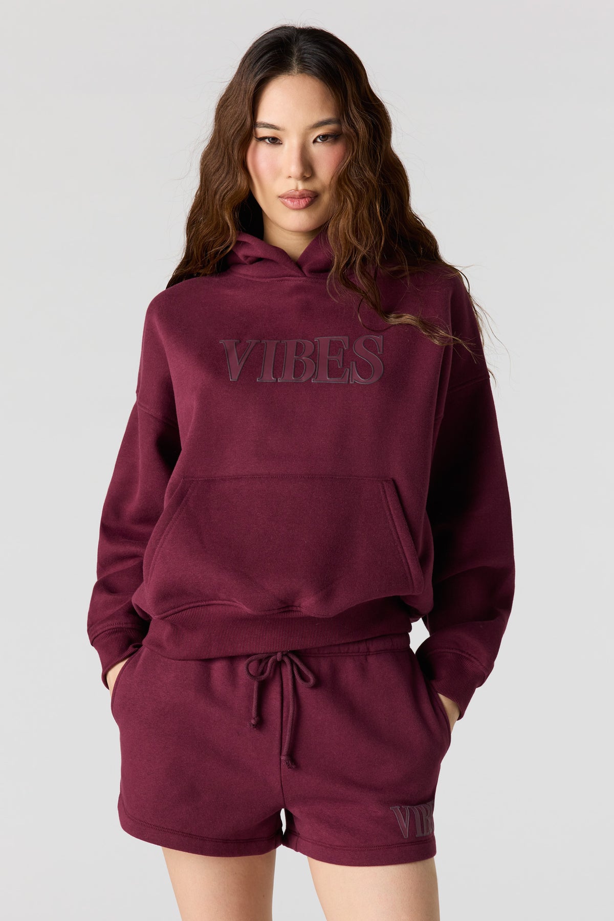 Luxe Fleece Graphic Boyfriend Hoodie - Burgundy