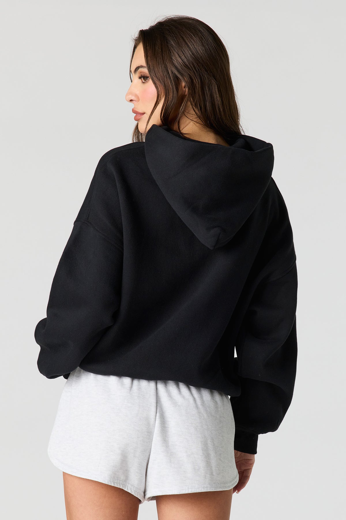 Alt View 2. Luxe Fleece Embossed Boyfriend Hoodie - Black