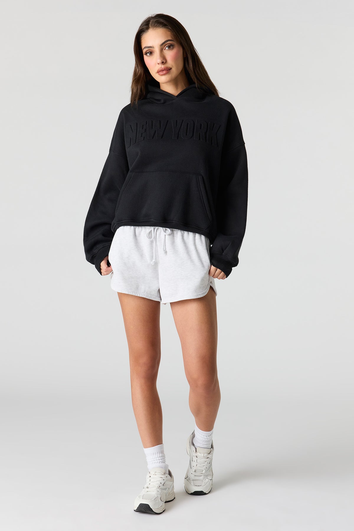 Alt View 3. Luxe Fleece Embossed Boyfriend Hoodie - Black