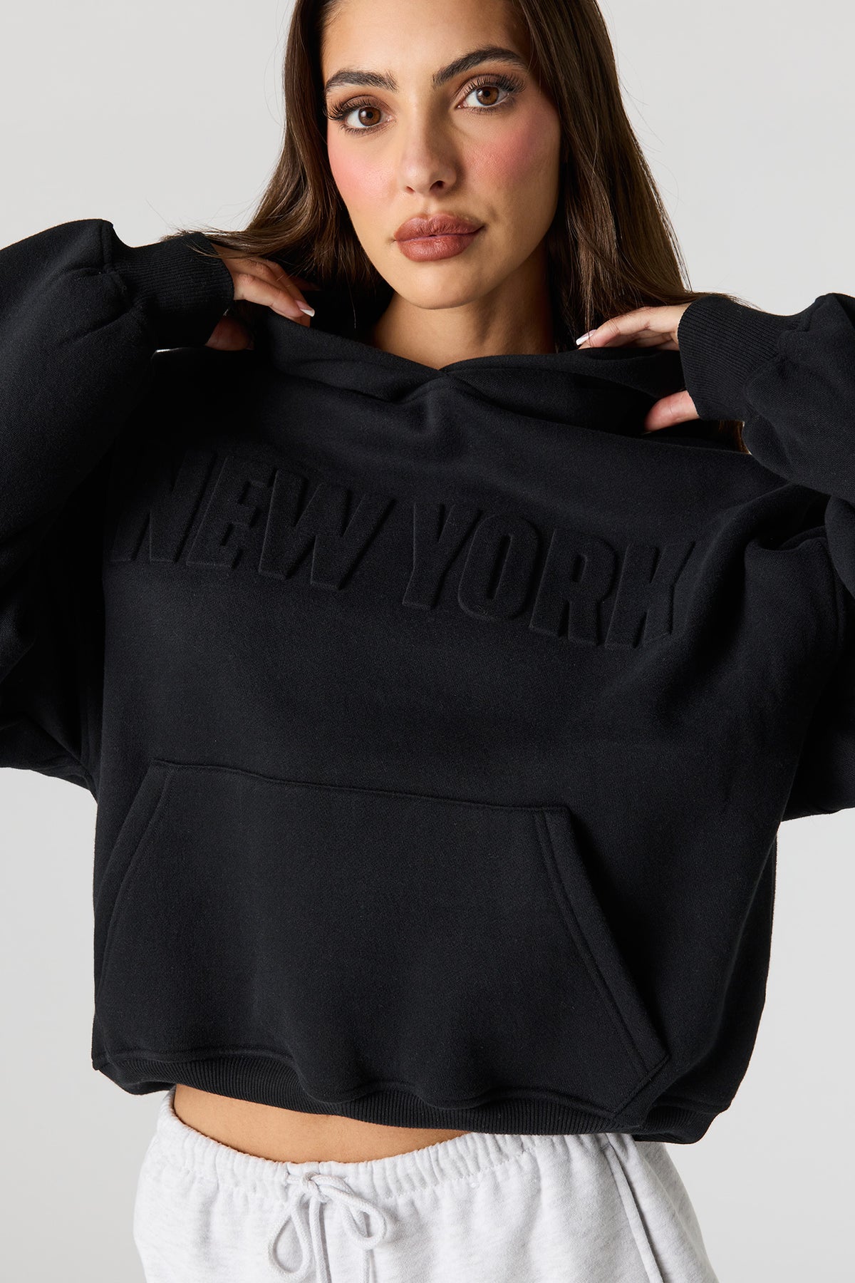 Alt View 4. Luxe Fleece Embossed Boyfriend Hoodie - Black