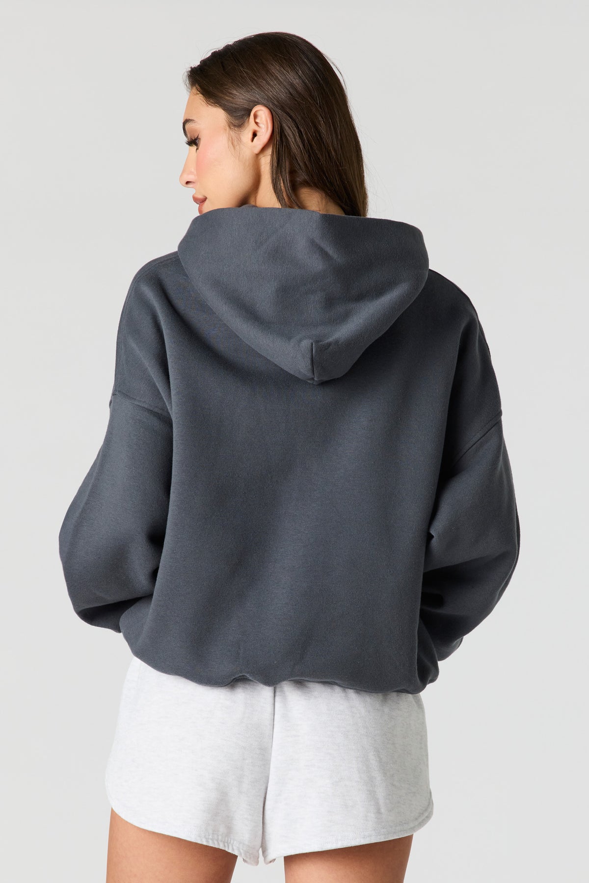 Alt View 2. Luxe Fleece Embossed Boyfriend Hoodie - Dark Grey